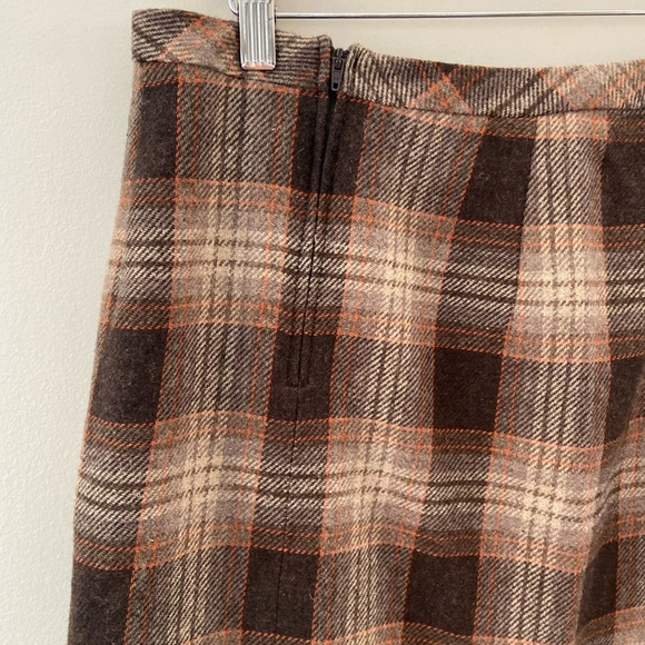 Steilmann Vintage Fall Plaid Wool Blend Brown Knee Length Tailored Skirt - Picture 4 of 5